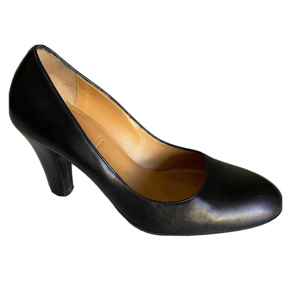 Bally Pump Black Leather Almond Toe Classic 3" Block Heel Slip On Fergy … - Picture 1 of 8